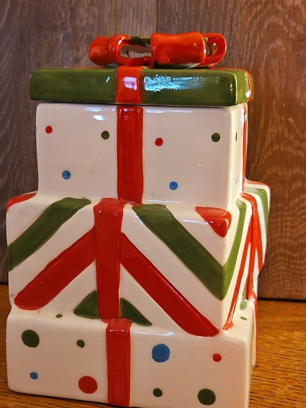 Holiday Ceramic Gift Stack Décor - White, Red & Green